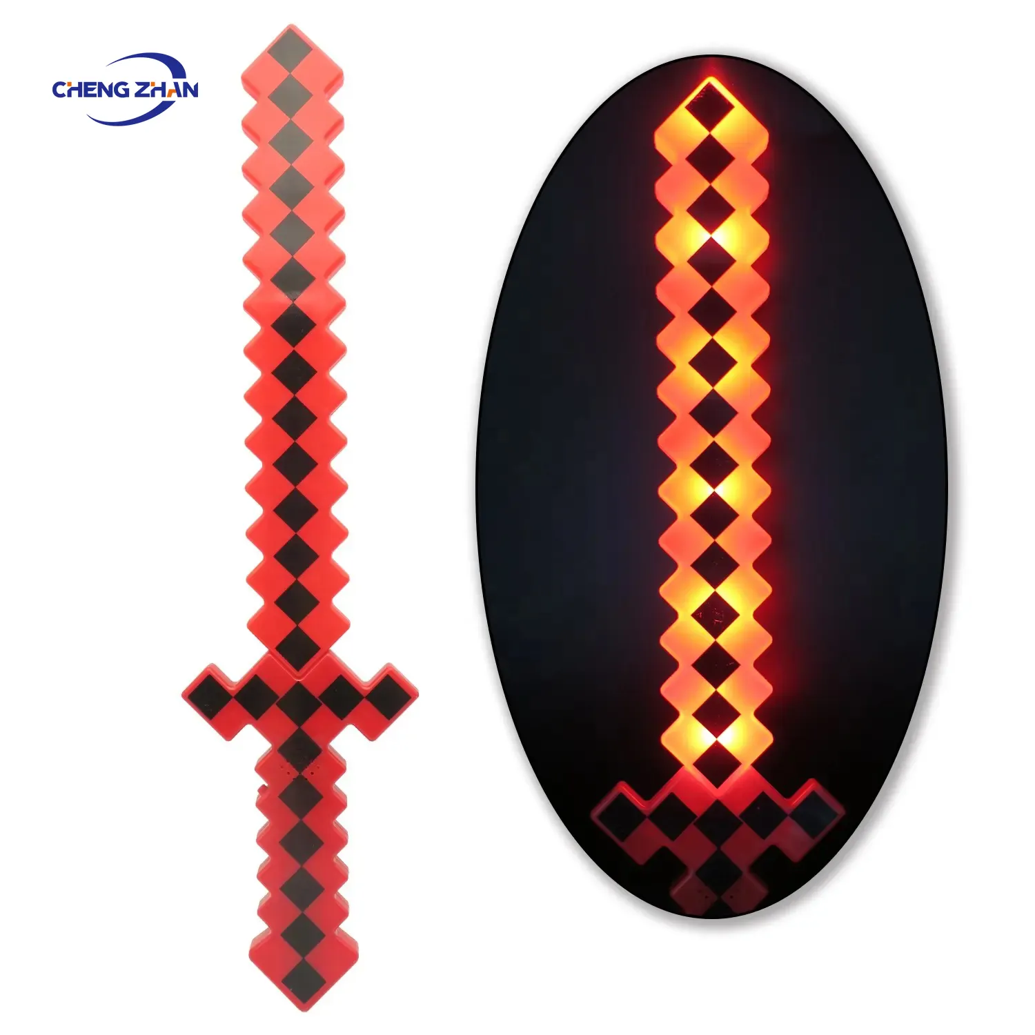 Mine craft Light Up pedang Pixel, mainan Flash cahaya mosaik tiga warna pedang bercahaya persegi suara dan cahaya LED