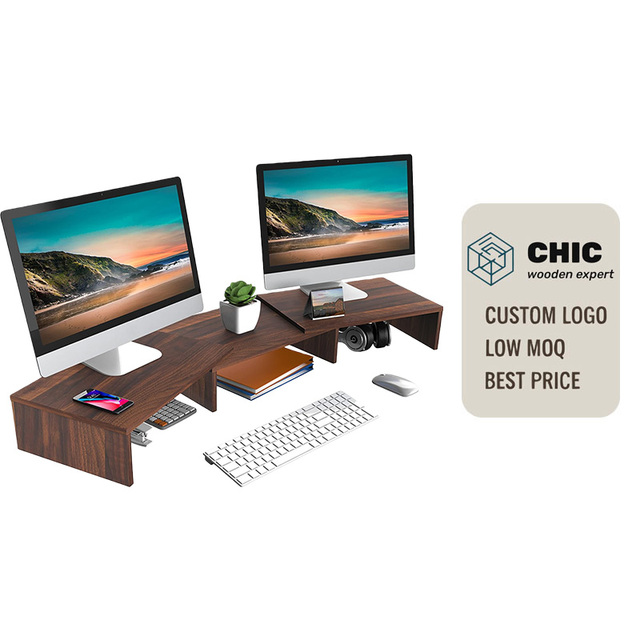 Heavy Duty Solid Wood Monitor Riser Adjustable Angle Desk Shelf for Large Screen Computer Gaming