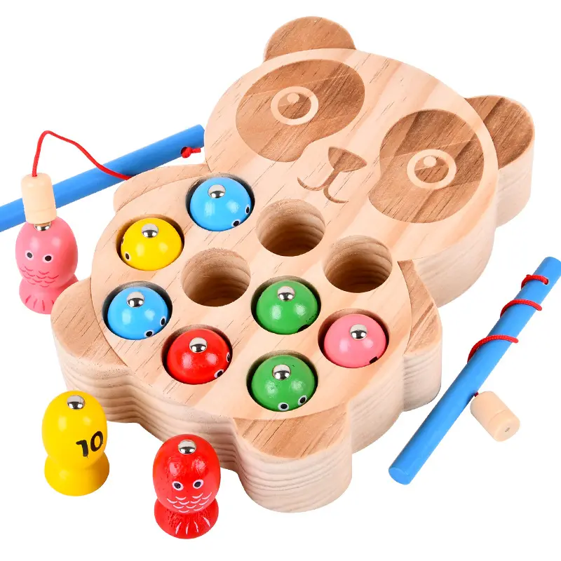 2021 Children wooden creative bear fishing sensory toys magnetic fishing game kids count color cognitive early learning toys