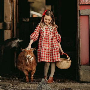 Nuovo Arrivo Autunno/Inverno: Abito in Cotone e Lino Stile Lolita a Quadri per Ragazze, con Raffinato Ricamo e Colletto <span class=keywords><strong>Peter</strong></span> Pan - Product Image 1