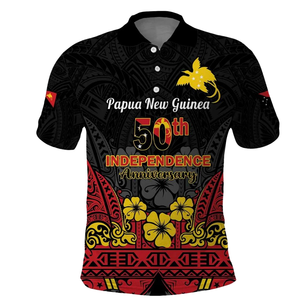 Camiseta tipo polo del 50.º aniversario de la independencia de Papúa Nueva Guinea con estampado tribal de pájaro del paraíso e hibisco - Product Image 1