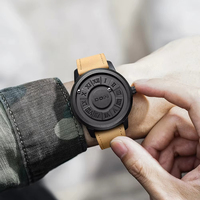 Reloj deportivo cronógrafo de cuarzo de lujo para hombre con puntero de desplazamiento creativo y banda de cuero de fuerza magnética