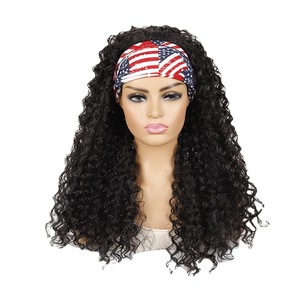 Perruque tressée longue et bouclée avec bandeau, en fibre synthétique résistante à la chaleur, noir naturel, pour femmes, usage quotidien, fête, cosplay - Product Image 4