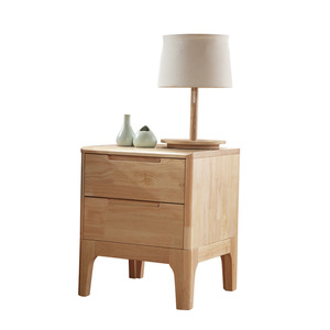 Solid Wood Nightstand 2 <b>Drawers</b> Natural Color Bedroom Storage Cabinet - Product Image 3