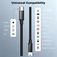 Cable Mini USB a USB C de 3 pies, Cable de Carga y Sincronización de Datos para Cámaras Digitales, Reproductores MP3, Receptores GPS, Discos Duros Externos