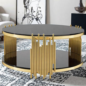 طاولة قهوة عصرية لغرفة المعيشة بقاعدة معدنية ذهبية وسطح زجاجي أسود للمساحات العامة - Product Image 4