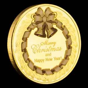 Tùy chỉnh kỷ niệm trống giáng sinh vui vẻ đồng xu chúc mừng năm mới trang trí tiền xu