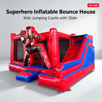Château gonflable combiné toboggan et trampoline Iron Man pour enfants, idéal pour les événements en extérieur