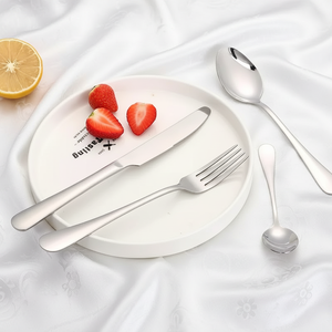 Vente en gros d'ensembles de couverts réutilisables en acier inoxydable argenté pour restaurants, personnalisables et économiques, comprenant cuillères, fourchettes et couteaux pour mariage - Product Image 2