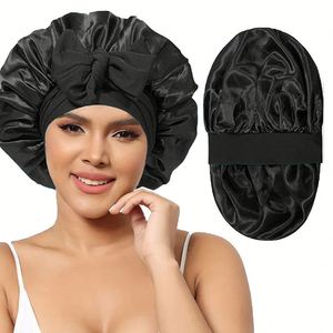 Bonnet en satin pour dormir, bonnet de nuit en soie double couche avec bande à nouer, bonnet pour cheveux bouclés, bonnet de nuit réversible, vente en gros - Product Image 4