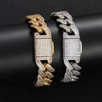Ensemble Hip-Hop pour Homme - Collier et Bracelet Miami Cuban en Laiton Plaqué Or avec Zircon Micro-Incrusté Géométrique Mixte de 15 mm pour Fêtes
