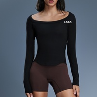 Haut à épaules dénudées pour femmes, chemise de yoga en modal à manches longues, t-shirt de sport doux pour l'automne, t-shirt tendance sexy ajusté pour sortir