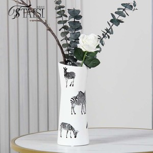 V131-GF Art Deco Porcelain <strong>Zebra</strong> <strong>Vase</strong> Tabletop Ceramic Flower Arrangement Elegant Bouquet <strong>Vase</strong> - Product Image 1