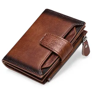 Men Wallets with Zipper and Hasp Design, Quality Card Holder Wallet OEM Genuine Leather RFID Short Fashion PVC with Coin Pocket
