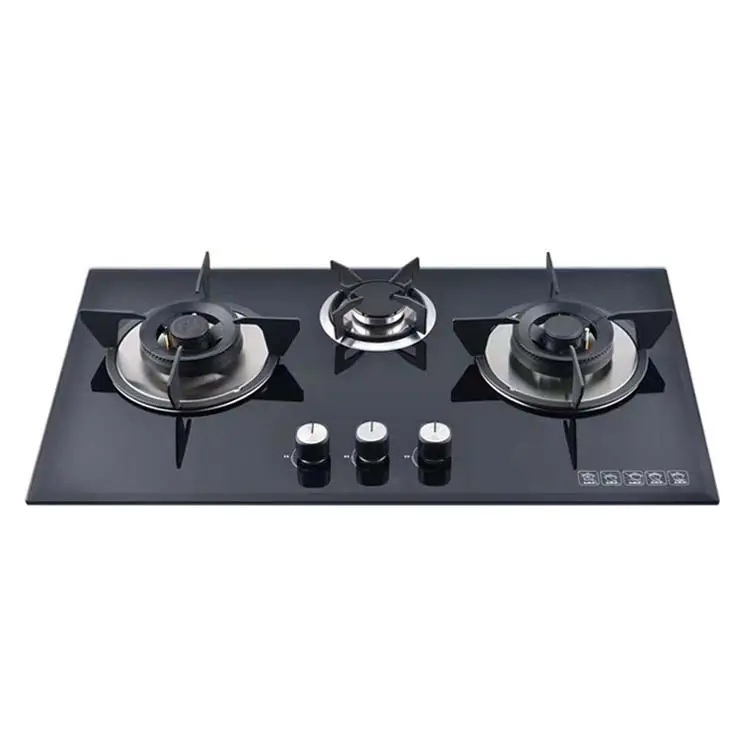 Factory price Wholesale Three Copper Burner Tempered Glass Face Gas range