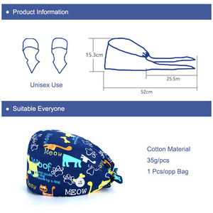 Nouveau design Casquettes d'infirmière unisexes à nouer avec impression de personnages de Noël Chapeaux de gommage chirurgical Casquette de gommage pour hôpital - Product Image 5