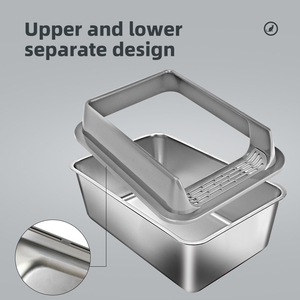 Toilette pour <span class=keywords><strong>chat</strong></span> rectangulaire Bac à litière pour <span class=keywords><strong>chat</strong></span> en acier inoxydable Grande capacité Durable Filtration par tamisage Favorise un environnement plus propre - Product Image 4