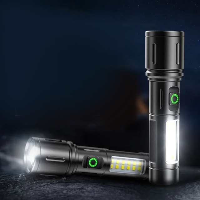 New White Laser 500lm Flashlight Powerful Strobe COB Light Portable Rechargeable Aluminum Alloy Zoomable LED Light Flashlight
