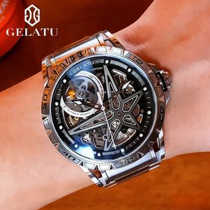 Reloj de pulsera automático de lujo para hombre GELATU, de acero inoxidable, con movimiento de cuerda automática y esfera hueca, ideal para dropshipping. - Product Image 6