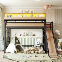 Letto a soppalco in metallo Twin XL con armadio, presa di corrente, luce LED, ripiani scorrevoli per bambini, ragazzi, appartamenti, hotel, uso ODM/OEM