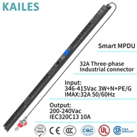 KAILES(KLS) Smart PDU Série MD 32A Triphasé AC 200-240VAC 18+6 Prises C13/C19 24 Prises 6 Disjoncteurs Industriel Noir