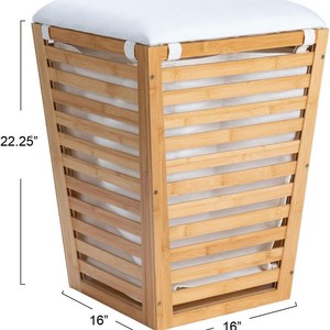 Wooden Laundry Basket With <b>Cushion</b> Rectangle Cotton Washable <b>Storage</b> Organizer For Home Bedroom Use - Product Image 4