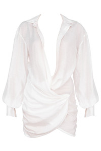 Latest Fashion White Women <strong>Summer</strong> <strong>Dresses</strong> Sexy Deep V Long Sleeve Draped <strong>T</strong> <strong>Shirt</strong> <strong>Dress</strong> - Product Image 6