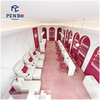 Ensemble de mobilier élégant rose et blanc pour salon de manucure, chaise et table de manucure, design intérieur personnalisé pour studio de manucure et boutique de nail art, fourni directement par l'usine.