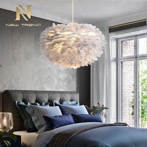 Lustre suspendu LED E27 <span class=keywords><strong>en</strong></span> plumes blanches, style contemporain, pour la décoration de la maison - Product Image 2