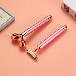 Logotipo personalizado 2 en 1 Energía eléctrica Vibración 24K Oro Barra de belleza Rodillo de masaje facial 3D para estiramiento facial Antienvejecimiento - Product Image 3