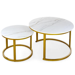 Círculo redondo travertino mesa de centro de madera conjunto moderno al por mayor de madera personalizada mesas nido Basse para sala de estar - Product Image 2