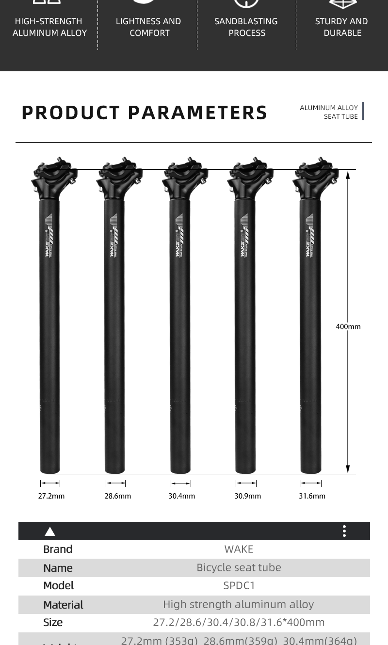Tige De Selle Pliante Carbone - 31.8 / 33.9 / 34.9 Mm - Longueur 600 Mm - Poids 189g