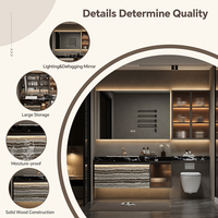 Meuble-lavabo mural de style minimaliste classique avec vasque simple, miroir intelligent et armoire de rangement pour salles de bain d'hôtels et villas