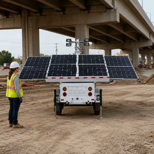 Tour d'éclairage mobile solaire TPE-1200L avec 4 projecteurs LED de 150W, 16,08 kWh, montée sur remorque pour la construction, l'exploitation minière et la location TPE-1200L - Product Image 2