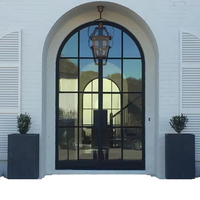 Porte extérieure commerciale Longbon en fer forgé et verre, style français cintrée, avec fonction étanche et ouverture manuelle