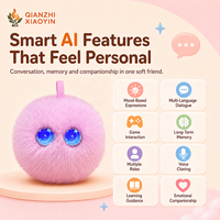 AI QiuQiu Jouet Peluche Intelligent en Forme de Boule Bleue avec Yeux Étoilés, Vibration Tactile, Clonage Vocal, Mémoire Longue Durée, Multilingue, 6 Couleurs, Boucle de Suspension