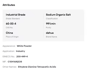 EDTA Tetrasódico EDTA-4Na |   Agente quelante industrial de alta pureza (99% mín.) para uso cosmético e industrial CAS 60-00-4 - Product Image 6