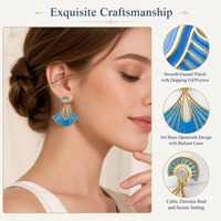 Boucles d'oreilles plaquées or avec breloques en émail, couleur goutte d'huile rayée et pierres précieuses