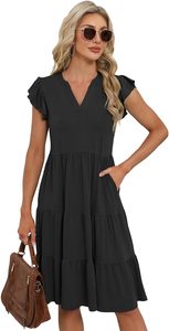 <span class=keywords><strong>Abiti</strong></span> Estivi da Donna 2026 <span class=keywords><strong>Eleganti</strong></span> Casual <span class=keywords><strong>Taglie</strong></span> Forti Primaverili Midi Moda Tinta Unita Antistatici con Vita Impero e Maniche a Volant - Product Image 2