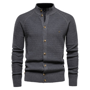 Suéter para hombre, cárdigan, primavera Otoño, ropa para hombre, suéteres de punto de manga larga con cuello de pie de <span class=keywords><strong>Color</strong></span> sólido grande para hombre - Product Image 3