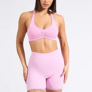 Soutien-gorge de sport <span class=keywords><strong>pour</strong></span> femmes sans couture de yoga antichoc avec logo personnalisé respirant réglable au <span class=keywords><strong>centre</strong></span> de la sangle dorsale froncé dos nu - Product Image 1