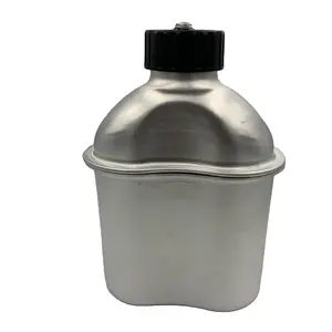 1.0 리터 전술 스타일 알루미늄 물 수통 컵과 커버 파우치 캠핑을위한 열 물병 3 종 세트