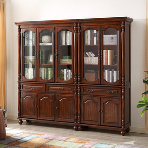Librería de Madera Estilo Rústico Más <span class=keywords><strong>Popular</strong></span> con Puertas de Vidrio, Muebles de Oficina para el Hogar de Madera Maciza, Librería de 3 Puertas, Librería de 2 Puertas - Product Image 2