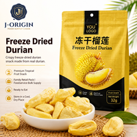 Snack de durian lyophilisé 32g, chips de fruits tropicaux premium, prêt à consommer, vente en gros, fournisseur OEM, marque privée, durée de conservation de 12 mois