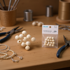 Perline in Legno Ilan 12mm Color Avorio Scanalate per Creazione di Gioielli - Product Image 2