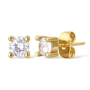 2023 Korean Trendy Wholesale Jewelry 18K Gold Plated Cubic Zircon Cz Square Shape Stud Earrings