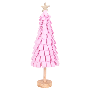 Mini Albero <span class=keywords><strong>di</strong></span> <span class=keywords><strong>Natale</strong></span> in Feltro Rosa Pallido con Strisce e Volant, Decorazione per Cameretta con Stella in Legno - Product Image 3