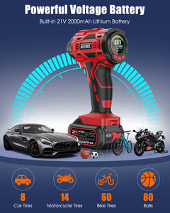 Compresseur d'air intelligent 21V <span class=keywords><strong>pour</strong></span> pneus, 150 PSI, arrêt automatique, kit d'outils d'urgence portable, écran LCD numérique, ABS rouge - Product Image 3