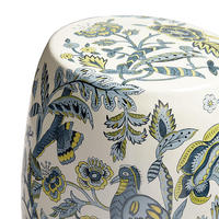 Tabouret stylisé peint à la main avec des motifs multicolores, fleurs, oiseaux, insectes, tabouret de table en céramique