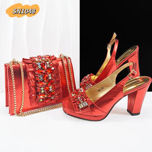 Комплект из туфель и сумочки красного цвета с бантом-бабочкой и стразами, 2025 туфли на высоком каблуке и сумки со стразами - Product Image 1